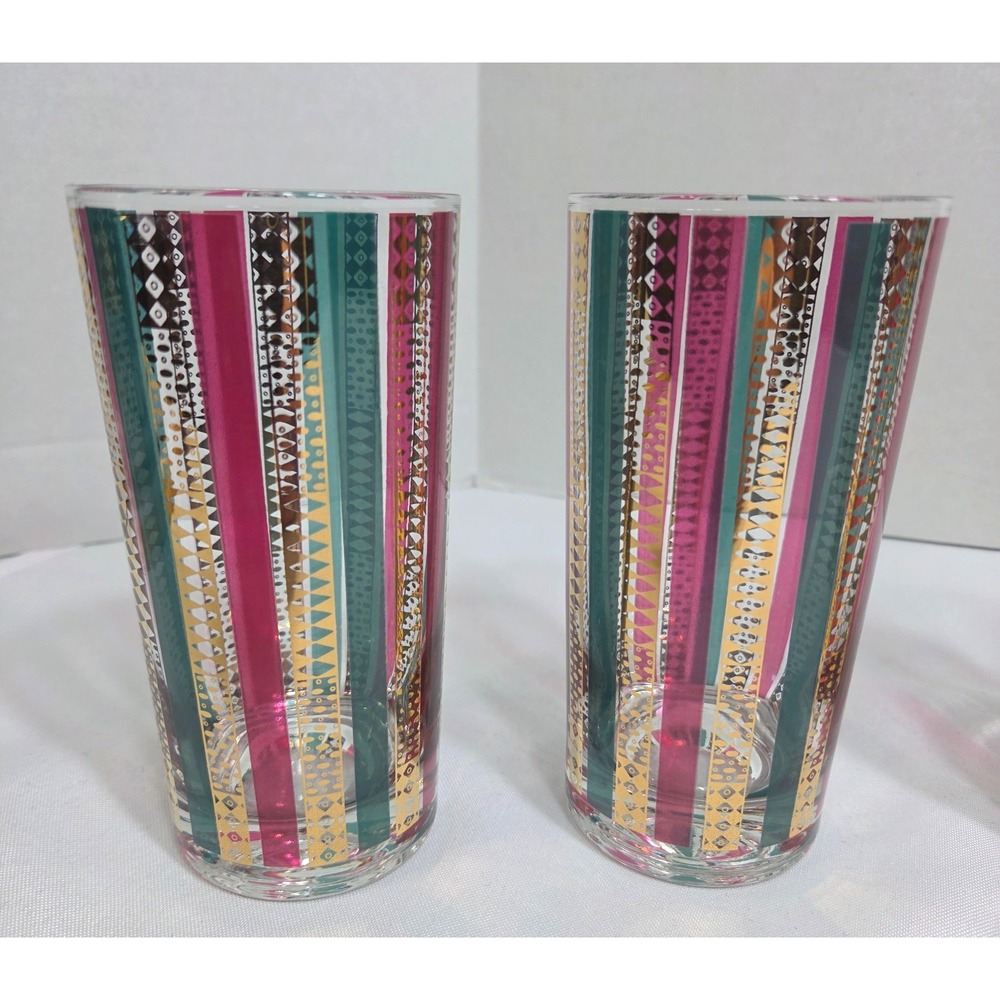 Vintage GEORGES BRIARD 22k Gold HARLEQUIN MCM Highball Cocktail Glasses Set of 5 - Picture 3 of 10